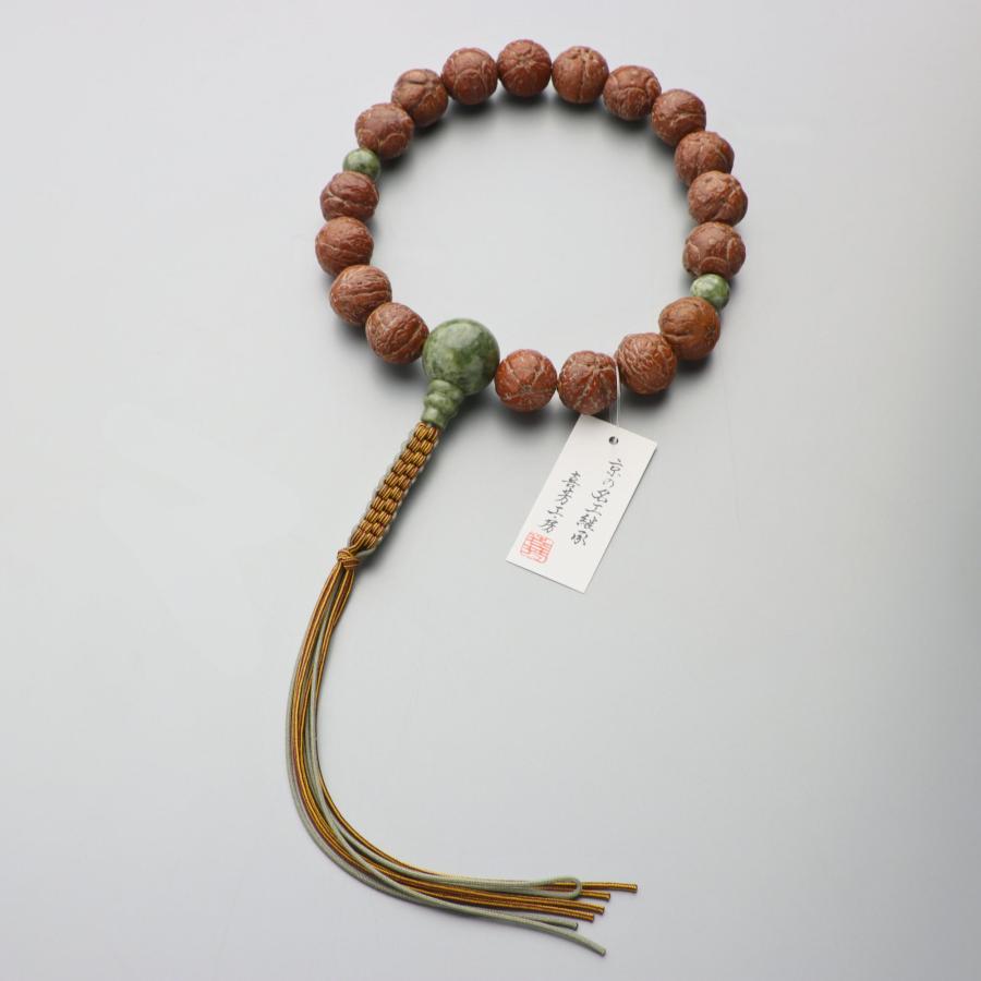 数珠 男性用 印度五佛眼菩提樹18玉 中国翡翠 正絹八本組紐 京念珠