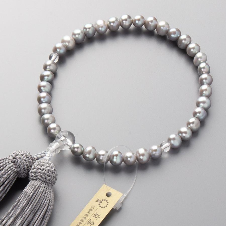 公式通販 数珠 淡水真珠グレー 水晶仕立 7mm玉 数量限定セール