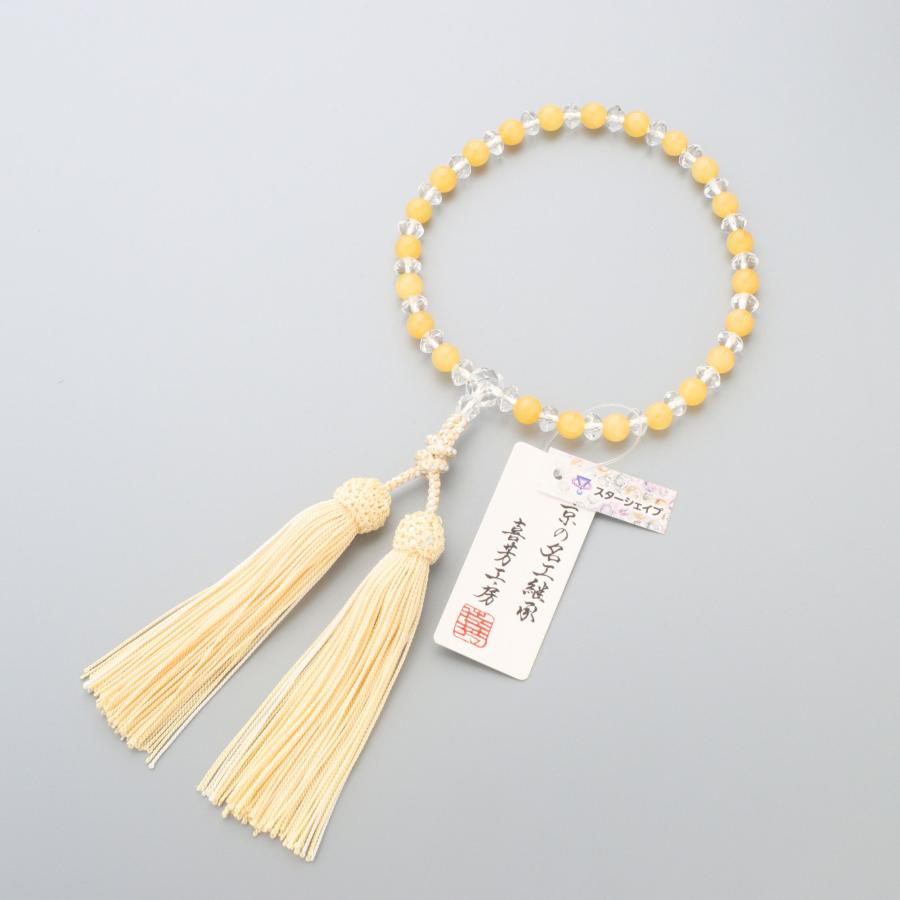 数珠 女性用 イエローオニキス7mm 水晶スターシェイプ 交互 正絹蛍房