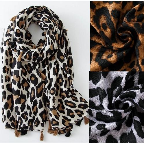 ストール レオパード柄 シンプル タッセル フリンジ（3カラー）大判