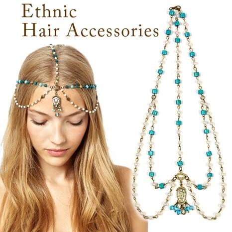 ヘッドアクセ エスニックヘッドティカ ターコイズ/カチューム  