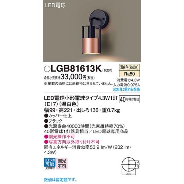Panasonic（パナソニック） ブラケットライト カッパー仕上 LED(電球色