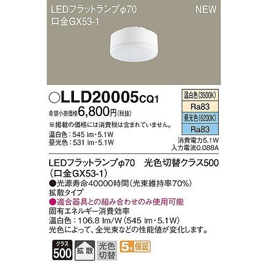 パナソニック LEDフラットランプ クラス500 φ70 LED（光色切替