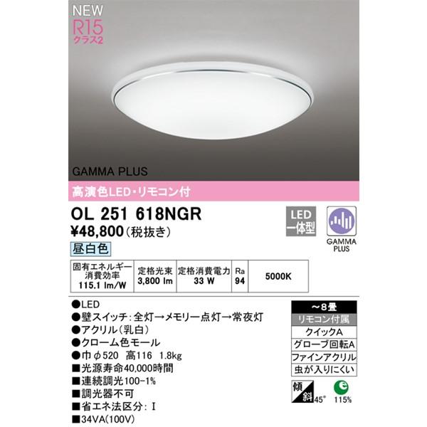 オーデリック LC GAMMA PLUS シーリングライト 〜8畳 LED 昼白色 調光 OL251618NGR_1