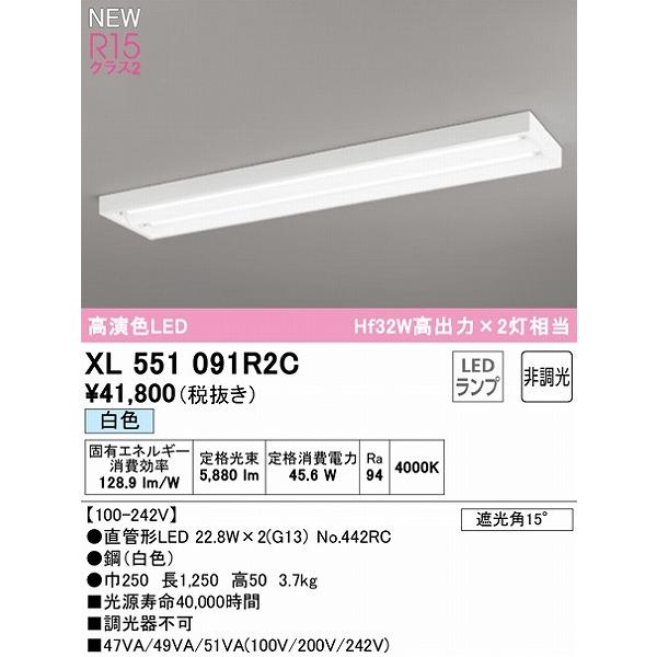 オーデリック XL551091R2C ベースライト ODELIC ODELIC（オーデリック） LED TUBE ベースライト 40形 2灯 LED（白色