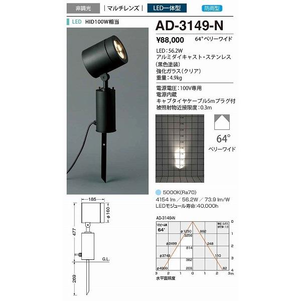 AD-3149-N　山田照明　屋外用スポットライト　黒色　LED（昼白色）　64度