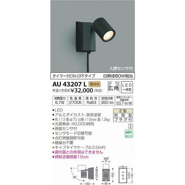 コイズミ照明 AU43207L コイズミ 屋外用スポットライト LED（電球色