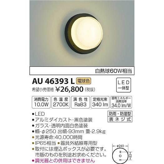 AU46393L コイズミ ポーチライト LED（電球色）