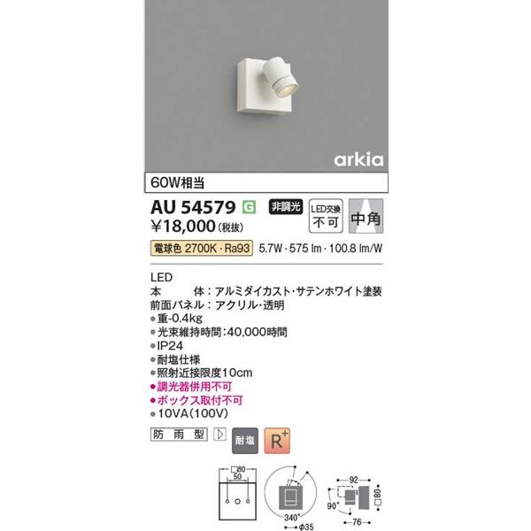 コイズミ照明 AU54579 コイズミ 屋外用スポットライト LED（電球色