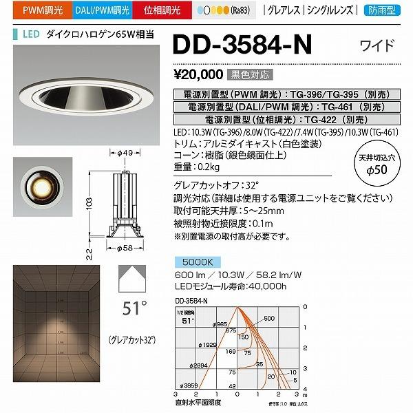DD-3584-N 山田照明 グレアレスダウンライト φ50 白色 LED 昼白色 調光 広角_1