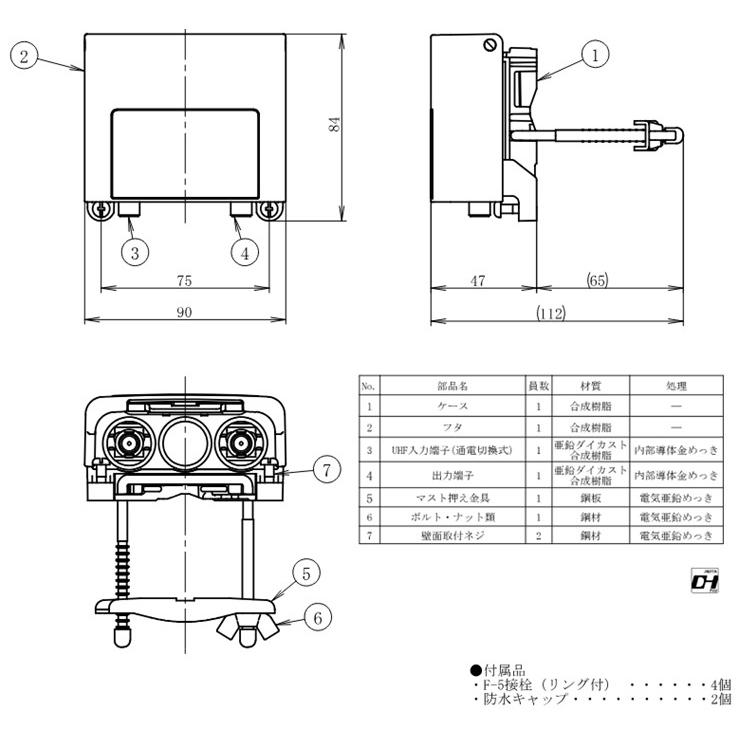BU45D1 DXアンテナ UHFブースター(35dB/45dB共用形)デュアルブースター