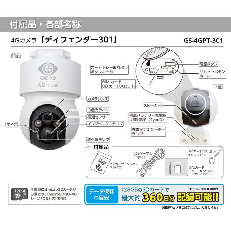 防犯カメラ 屋外用 4Gカメラ GS-4GPT-301 ディフェンダー301 SIMカード