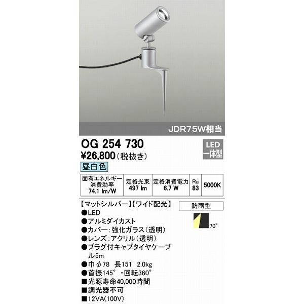 屋外用スポットライト　LED（昼白色）　オーデリック　OG254730