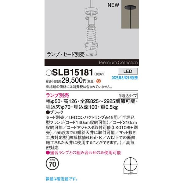SLB15181 パナソニック ベースペンダントライト 本体のみ φ70 ブラック ランプ・セード別売_1