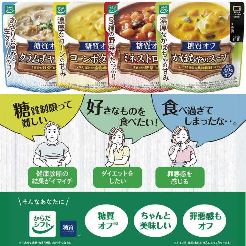 からだシフト 糖質コントロール スープ 150g 組み合わせ選べる 15袋 30