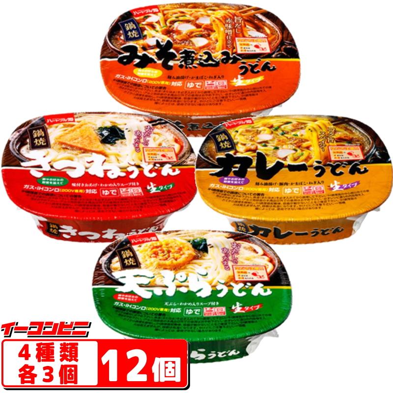 ハートフル畑 鍋焼きうどん 4種各3個セット （計12個） 天ぷら／みそ煮 