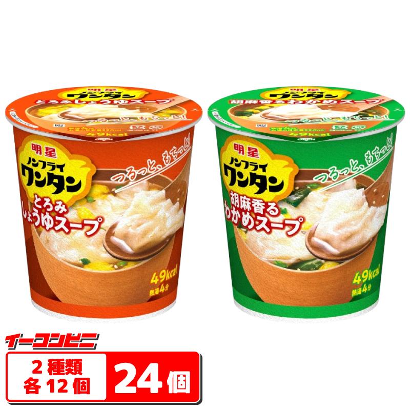 明星食品 明星 ノンフライワンタン スープ 14g カップ 2種各12個セット