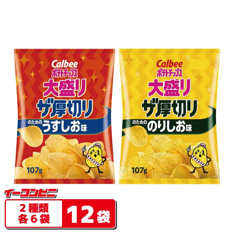 カルビー ポテトチップス 大盛り ザ厚切り 107g 2種各6袋（計12袋） 【うすしお味／のりしお味】 | カルビー