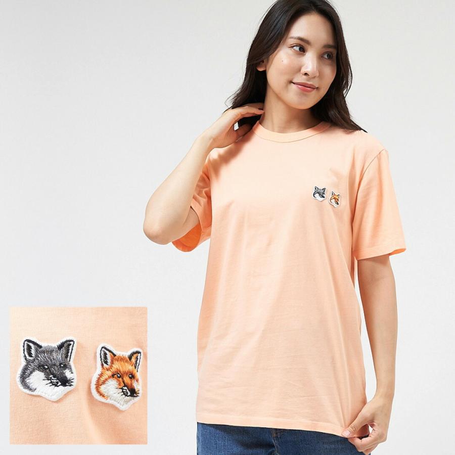 メゾンキツネ Maison Kitsune メンズ レディース Tシャツ Double Fox Head Patch Iukj0008 P612 Peach E Cross 通販 Yahoo ショッピング