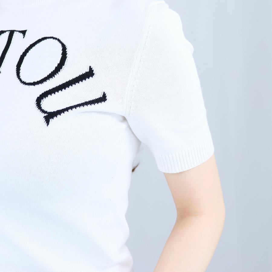 PATOU ロゴ 半袖ニット ホワイト Sサイズ PATOU（パトゥ） 【並行輸入品】 レディース 半袖ニット ロゴニット