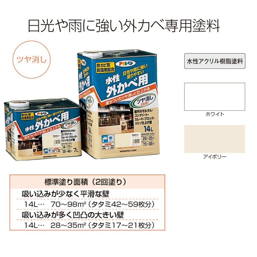 外壁用水性塗料14L(未開封品）色アイボリー　1缶 アサヒペン 塗料 水性外かべ用 14L アイボリー 水性塗料 ペンキ 水性