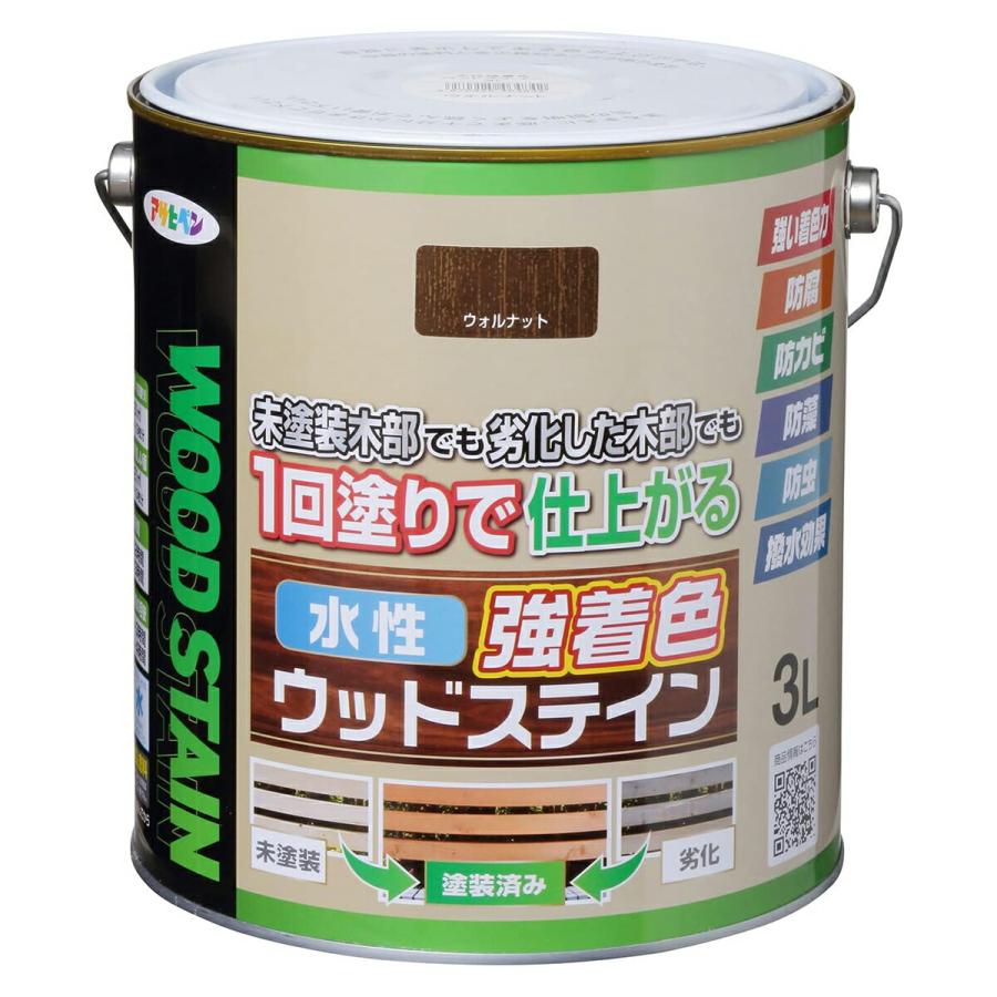 アサヒペン 塗料 水性強着色ウッドステイン 3L ウォルナット 水性塗料 