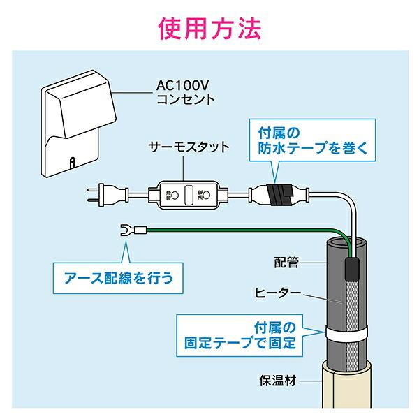 凍結防止ヒーター 2m サーモスタットつき(水道管の凍結防止 金属管・樹脂管兼用) GA-KE002 GAONA ガオナ｜e-daiku｜05