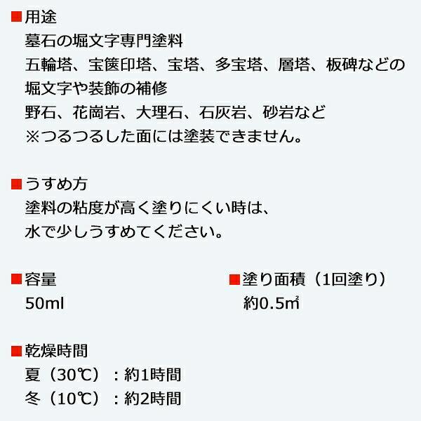 墓石ペイント 黒 50ml ニッペホームプロダクツ お墓の文字の補修に 水性半つや塗料｜e-daiku｜10