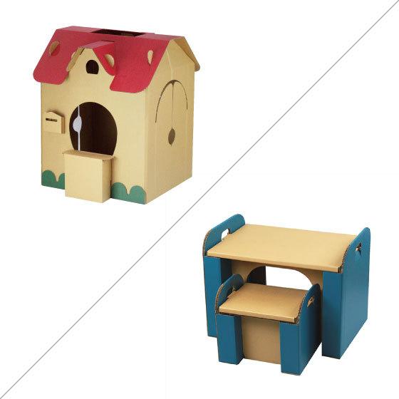すまいるキッズハウス ダンボールの机＆イス セット  段ボール ダンボール ハウス デスク 知育 おままごと おもちゃ こども プレゼント 誕生日 |  | 02