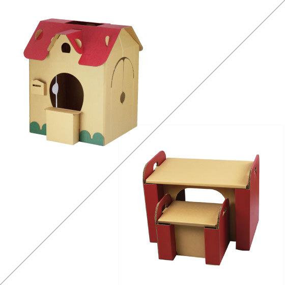 すまいるキッズハウス ダンボールの机＆イス セット  段ボール ダンボール ハウス デスク 知育 おままごと おもちゃ こども プレゼント 誕生日 |  | 01