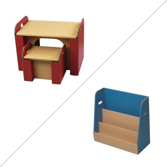 ダンボールの机＆イス・絵本ラック セット 段ボール ダンボール デスク