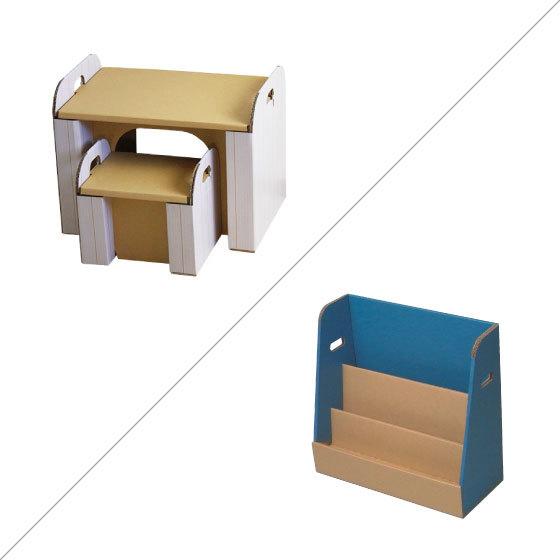 ダンボールの机＆イス・絵本ラック セット 段ボール ダンボール デスク 机 椅子 知育 教育 おもちゃ こども プレゼント 誕生日 |  | 06