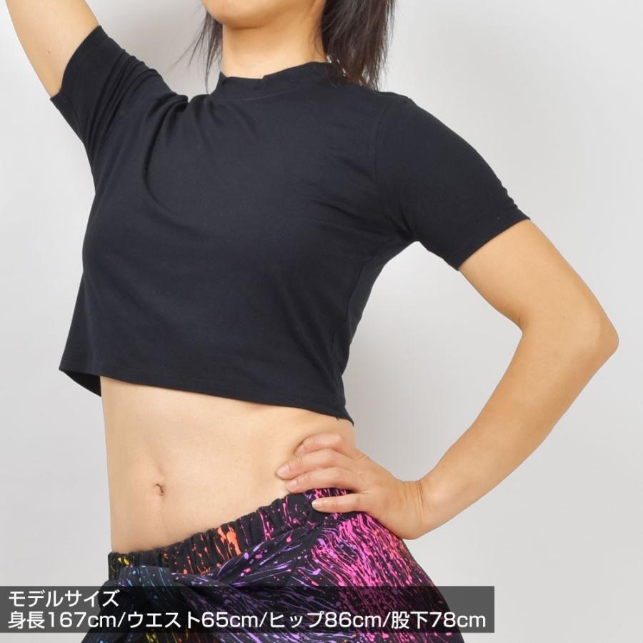 ダンス 衣装 トップス ハイネックショート丈Tシャツ 半袖 無地 タイト