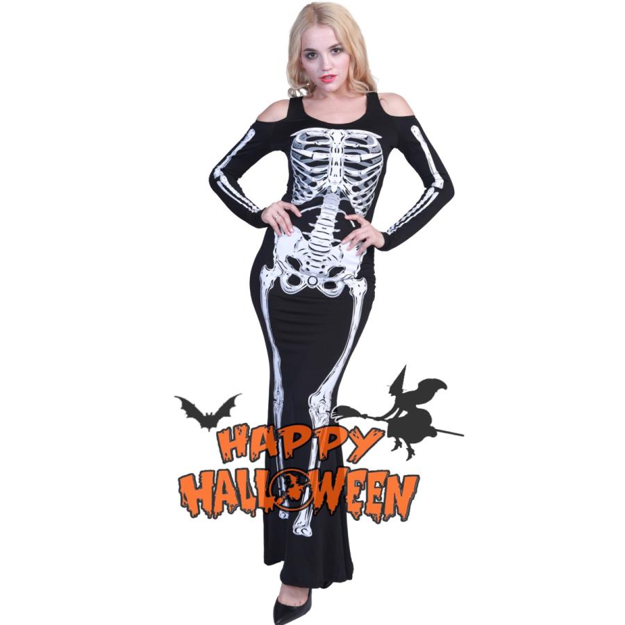 ハロウィン衣装   骨 ホラー  骸骨   ドクロ どくろ  ハロウィン 衣装 仮装 コスプレ衣装 レディース  ハロウィーン ガールズ 大人用 女性用  コスチューム | 