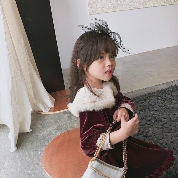 子供服 女の子丸首 ワンピースドレス レスワンピースベロア 長袖 秋冬 ワンピース レースドレス 韓国子供服 ジュニア dress 通学/通園 ワンピ キッズ用  可愛い｜e-den｜05