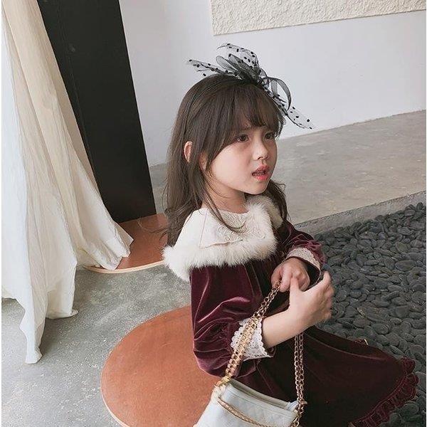 子供服 女の子丸首 ワンピースドレス レスワンピースベロア 長袖 秋冬 ワンピース レースドレス 韓国子供服 ジュニア dress 通学/通園 ワンピ キッズ用  可愛い｜e-den｜08