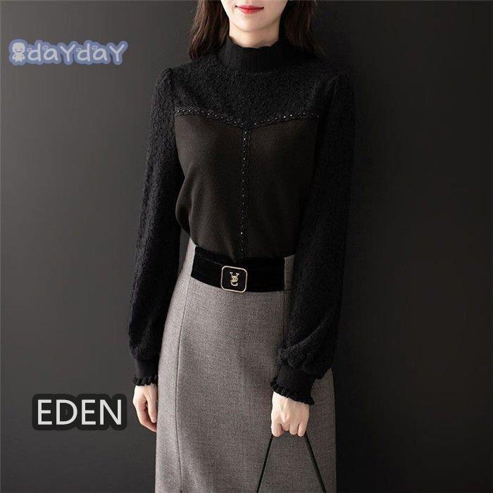 バーゲンで ブラウス レディース 冬 秋 シンプル 通勤 クラシカル 厚手 フリル袖口 ソフトニット タートルネック トップス インナー レースtシャツ 裏起毛 長袖 5 11営業日内に発送予定 土日祝休業日除く 了承済みです