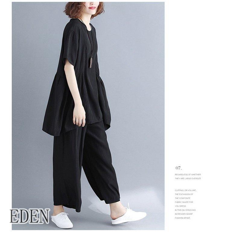 人気ブランド セットアップ 19春夏新作 大きいサイズ 2点セット ガウチョパンツ 半袖ブラウス 上下セット レディース セットアップ 色 ブラック Pathwaysfl Org
