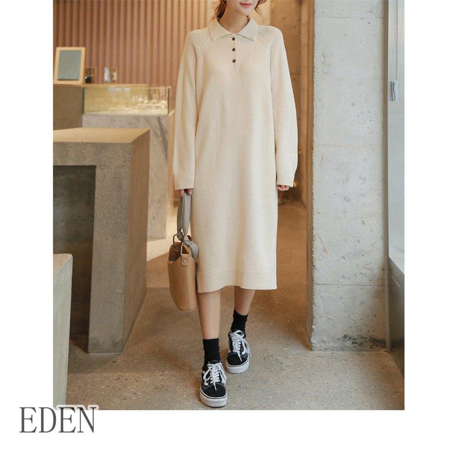 正規通販 ワンピース ニットワンピース レディース ニット リブニット ロング丈 長袖 秋 冬 折り襟 ロングワンピ ニットワンピ シャツワンピース 体型カバー シンプル ワンピース サイズ M Www We Job Com