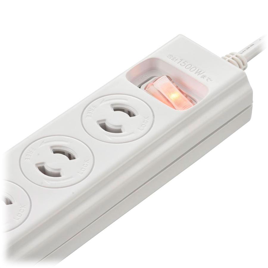 オーム電機 HS-TKL732PB3-W 抜け止めOAタップ 2ピンプラグ対応 雷