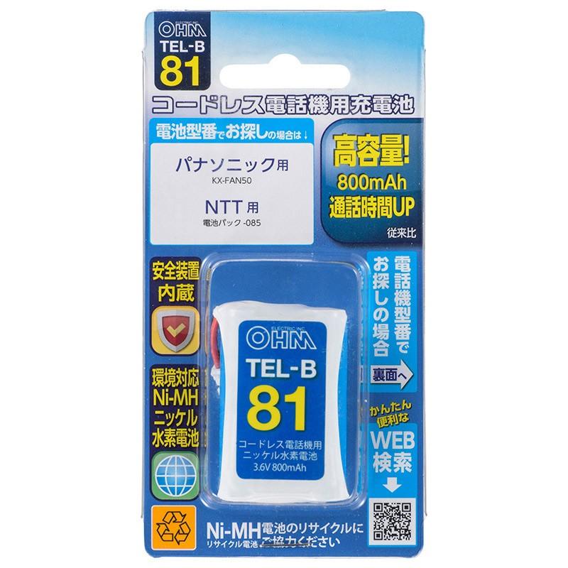 オーム電機  コードレス電話機用充電池TEL-B81 高容量タイプ  [品番]05-0081｜e-dennet