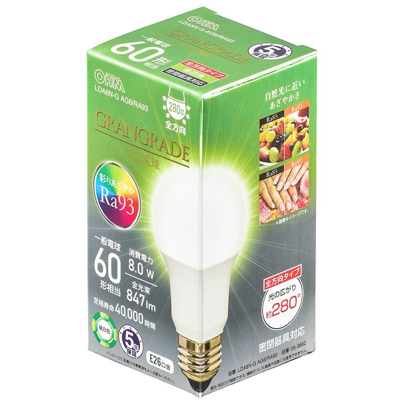 最大74％オフ！ 2022公式店舗 オーム電機 LED電球 E26 60形相当 昼白色 品番 06-3862 LDA8N-G AG6 RA93 nivela.org nivela.org