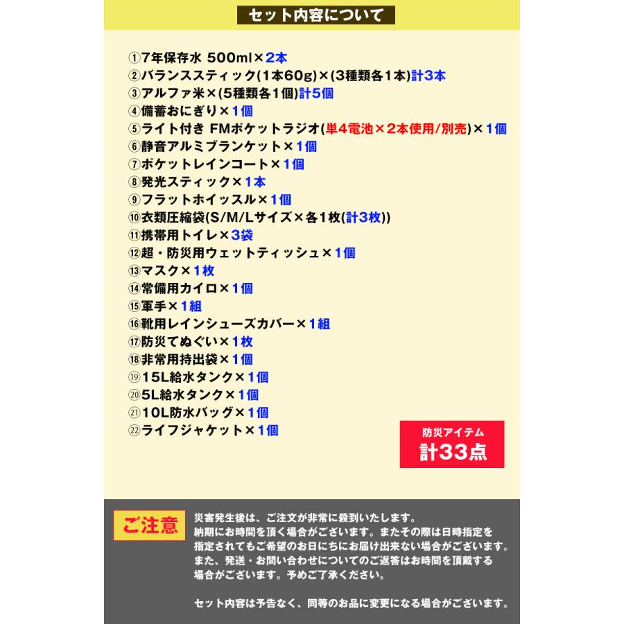 防災 防災セット 33点 1人用 長期保存 5年保存 防災グッズ 防災バック