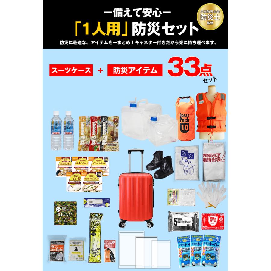 防災 防災セット 33点 1人用 長期保存 5年保存 防災グッズ 防災バック