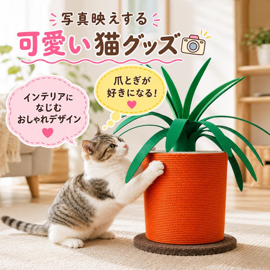 爪とぎポール キャロット 猫 爪とぎ 極太 麻縄巻き 据え置き 木製