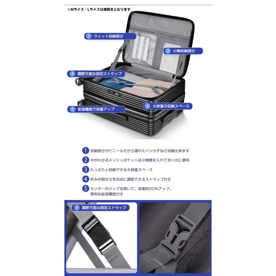 スーツケース Lサイズ フロントオープン 拡張機能 キャリーケース 28