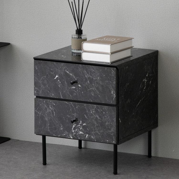 一生紀 チェスト 2段 サイドテーブル 引き出し 石目調 黒