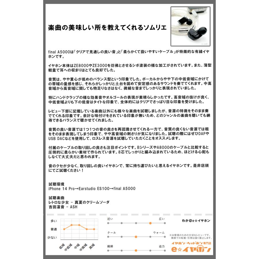 final A5000 ファイナル 有線イヤホン カナル型 耳掛け型 シュア final A5000 ファイナル 有線イヤホン カナル型 耳掛け型 シュア