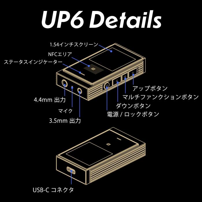 SHANLING UP6 Blue ワイヤレス Bluetooth DAC アンプ ポータブル レシーバー LDAC バランス接続 アプリ イコライザ EQ シャンリンの画像