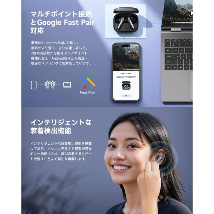 EarFun Air Pro 4 - Black ワイヤレス イヤホン Bluetooth ノイズ